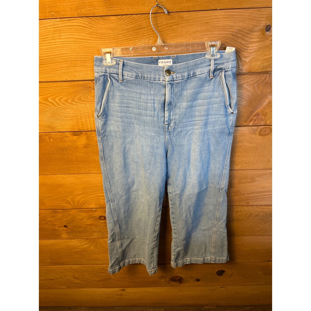 FRAME Womens Denim Turner Crop Wide Leg Jeans Chic 33 Light Wash retro